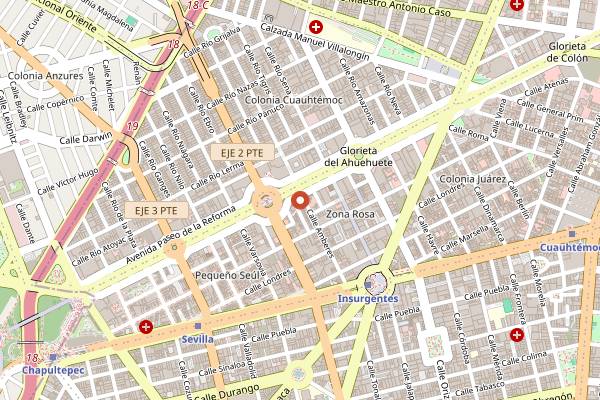 Map showing Kinky Bar in Mexico City