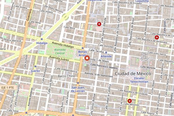 Map showing La Opera Bar in Mexico City