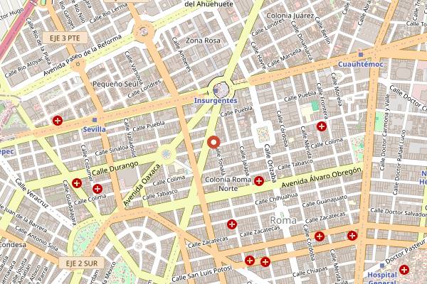 Map showing Maison Artemisia in Mexico City