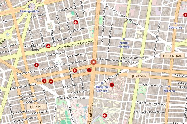 Map showing Multiforo Cultural Alicia in Mexico City