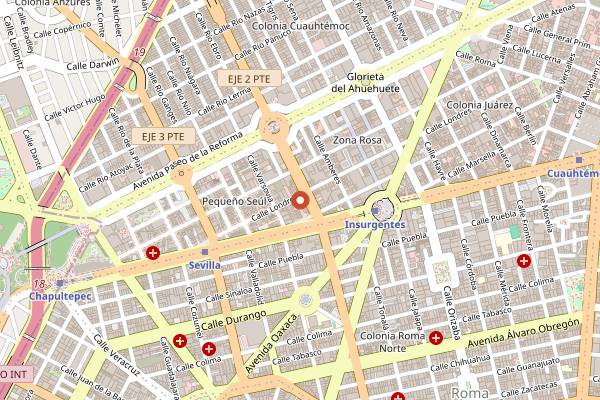 Map showing Nicho Bears and Bar in Mexico City