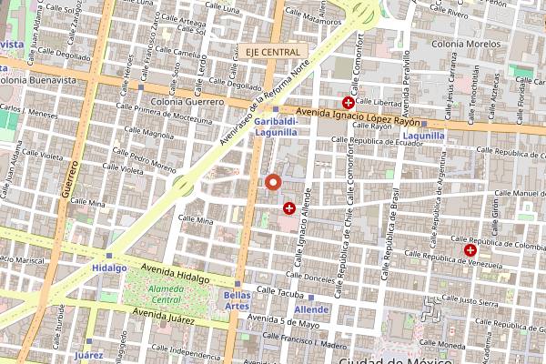 Map showing Salon Tenampa in Mexico City