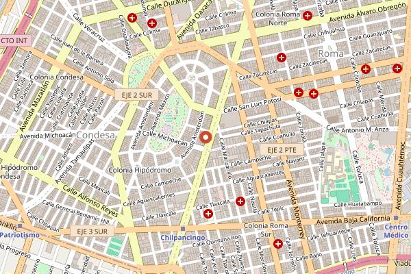 Map showing Tom's Leather Bar in Mexico City