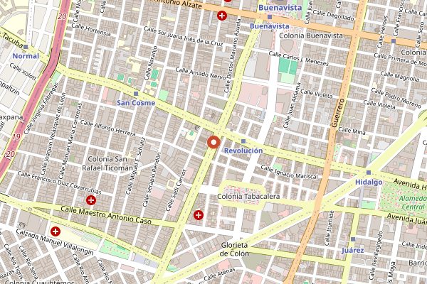 Map showing Tacos El Califa de Leon in Mexico City