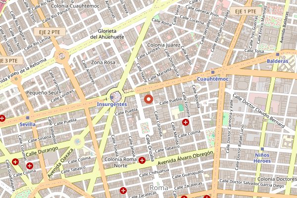 Map showing Tlacoyos Dona Jose in Mexico City