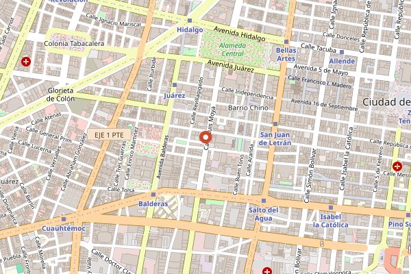 Map showing Tortas El Cuadrilatero in Mexico City