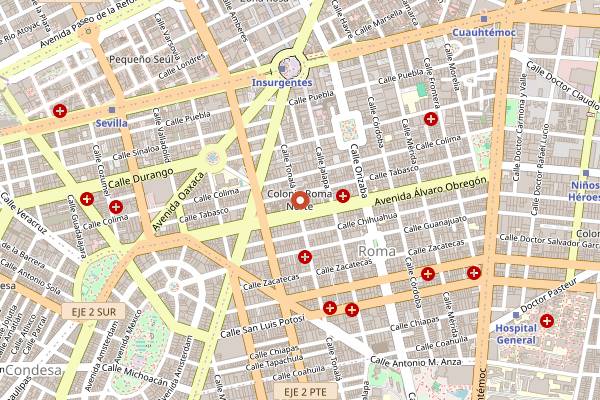 Map showing Hugo el Wine Bar in Mexico City