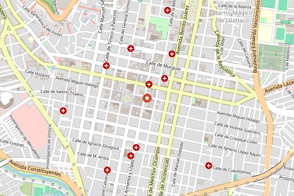 Map showing El Volador (Plaza de la Danza) in Oaxaca