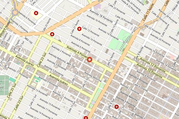 Map showing Mercado de Sabores Poblanos in Puebla