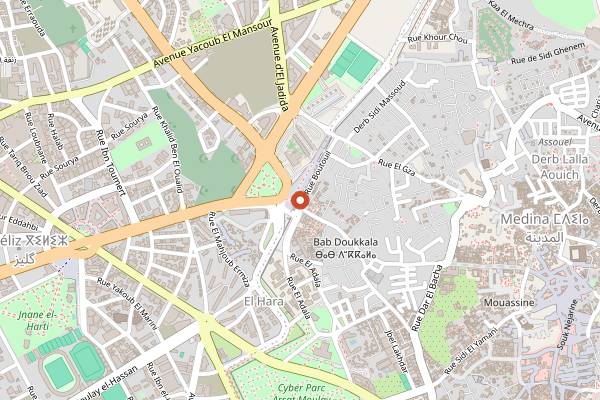 Map showing Msemen Breakfast Counters Bab Doukkala in Marrakech