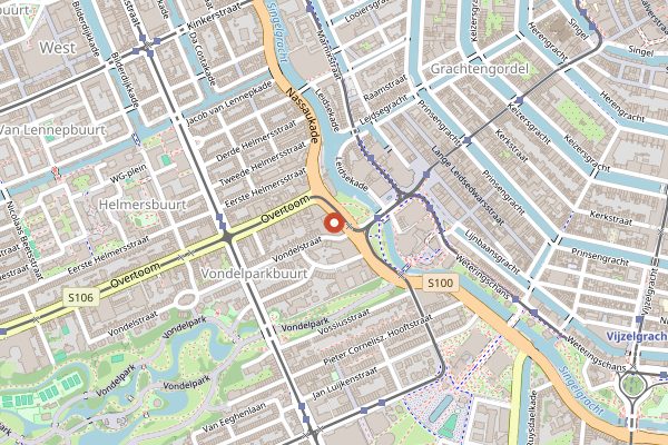 Map showing Rosalia's Menagerie in Amsterdam