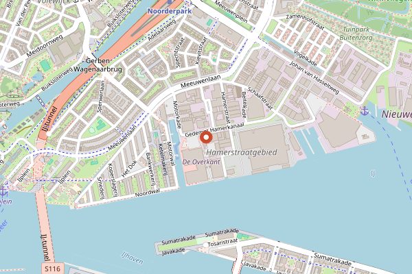 Map showing Oedipus Brewing in Amsterdam