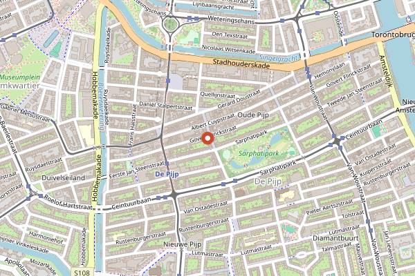 Map showing Tjin's Toko in Amsterdam