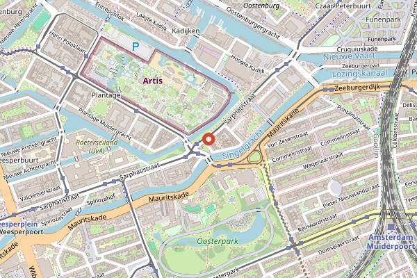Map showing De Groene Olifant in Amsterdam