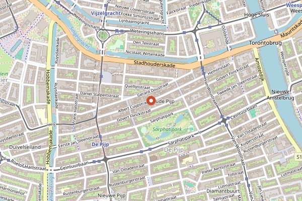 Map showing Albert Cuypmarkt in Amsterdam