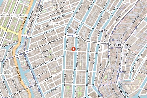 Map showing Pulitzer's Bar in Amsterdam