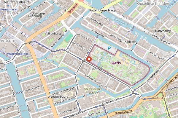 Map showing De Plantage in Amsterdam