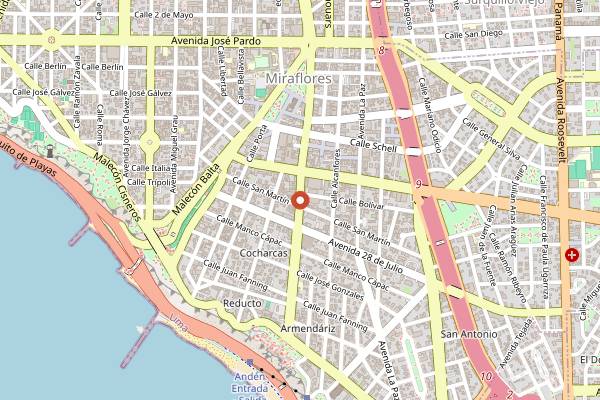 Map showing Nuevo Mundo Draft Bar in Lima