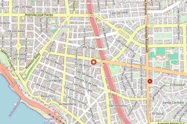Map showing Pardos Chicken Benavides in Lima