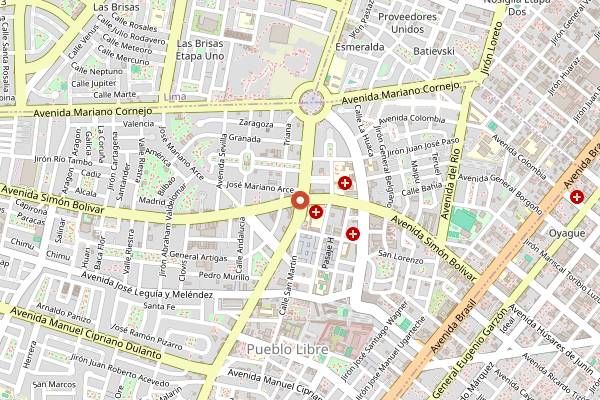 Map showing Antigua Taberna Queirolo in Lima