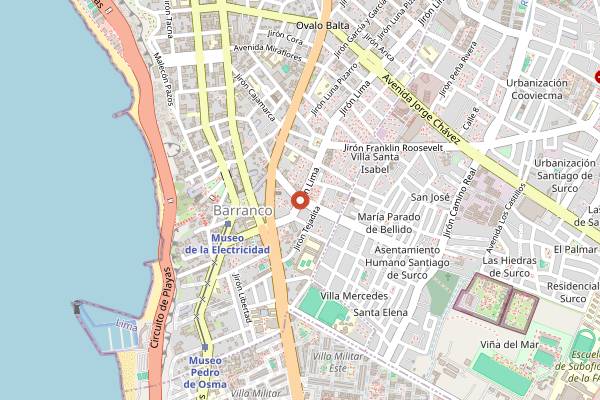 Map showing Anticuchos Betty Barranco in Lima