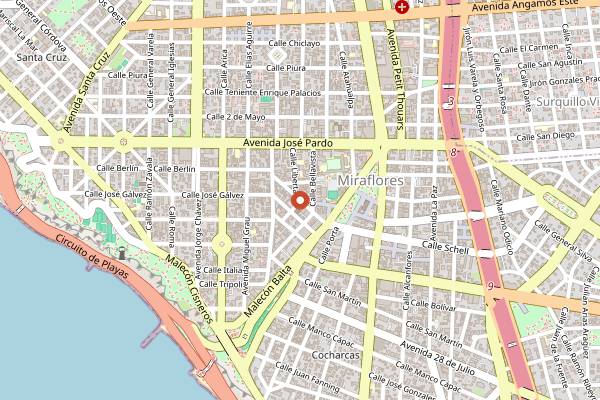 Map showing La Esquina Bar de Vinos in Lima