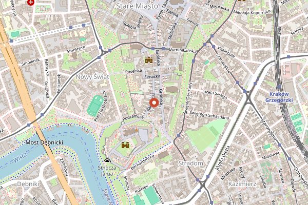 Map showing Copernicus in Kraków