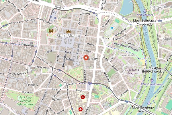 Map showing Bar Caritas Pod Kolegiatą in Poznań