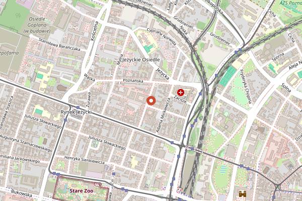 Map showing Pijalnia Wódki i Piwa Wrocławska in Poznań