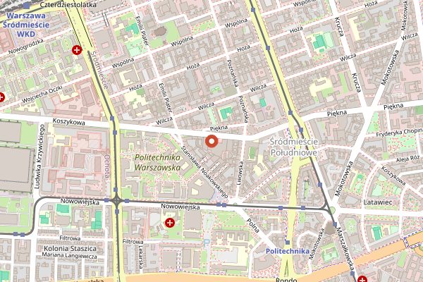 Map showing Hala Koszyki in Warsaw