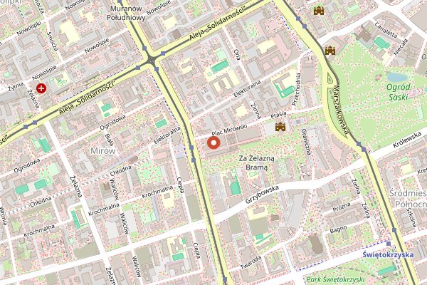 Map showing Hala Mirowska in Warsaw