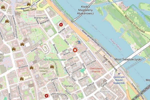 Map showing B-Heaven Sky Bar in Warsaw