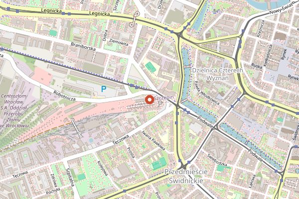 Map showing Hala Świebodzki in Wrocław