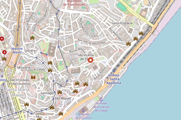 Map showing Feira da Ladra in Lisbon