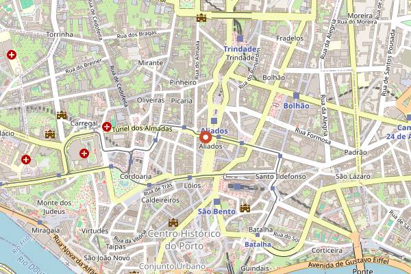 Map showing Cafe Guarany (fado nights) in Porto
