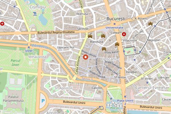 Map showing Caru' cu bere Brewery in Bucharest