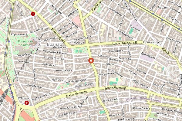 Map showing Kalenic Market lunches in Belgrade
