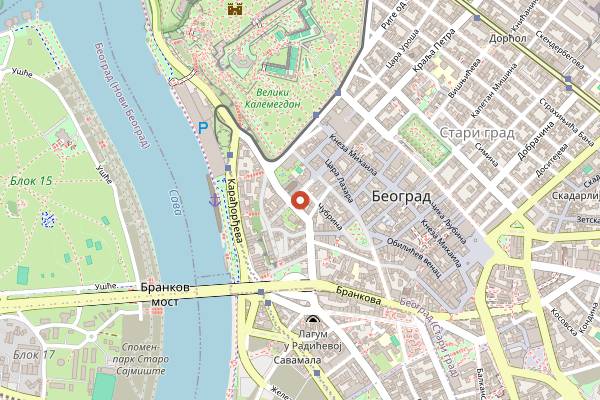 Map showing Kafana Question Mark in Belgrade