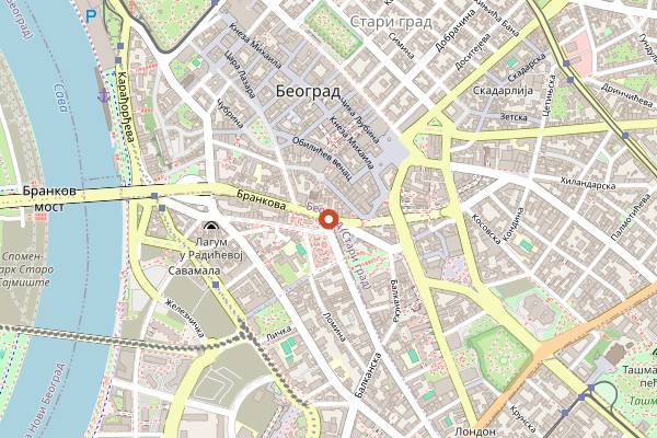 Map showing Zeleni Venac Market in Belgrade