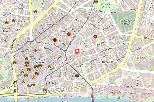 Map showing Bloom Bakery Dunajska in Bratislava