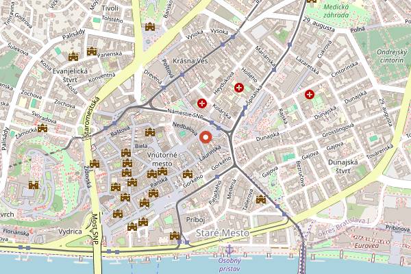 Map showing Stara Trznica Saturday Eats in Bratislava