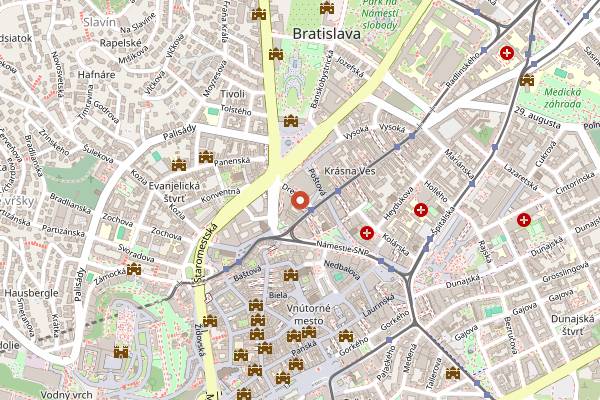 Map showing Bratislavsky Mestiansky Pivovar (Drevena) in Bratislava