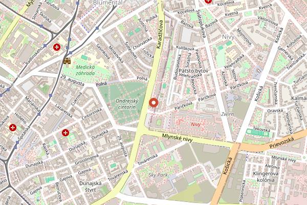 Map showing Veg Life Karadzicova in Bratislava