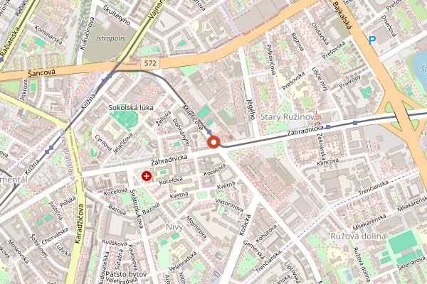 Map showing Mileticova Market in Bratislava