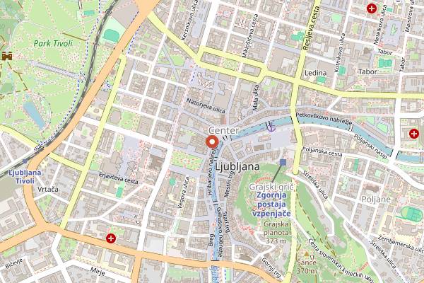 Map showing Kavarna Zvezda pastry counter in Ljubljana