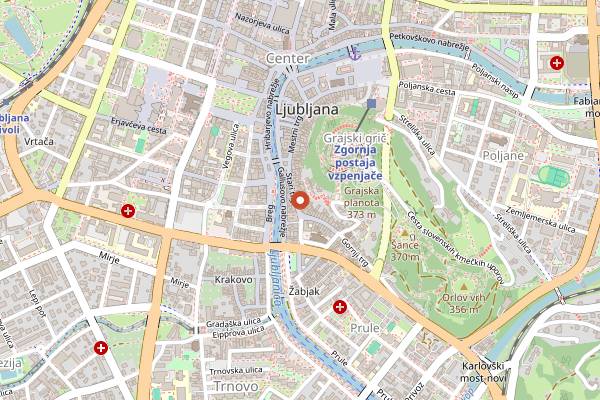 Map showing Pekarna Osem counter in Ljubljana