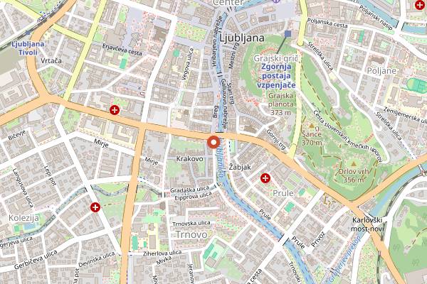 Map showing Krakovo allotment gardens in Ljubljana