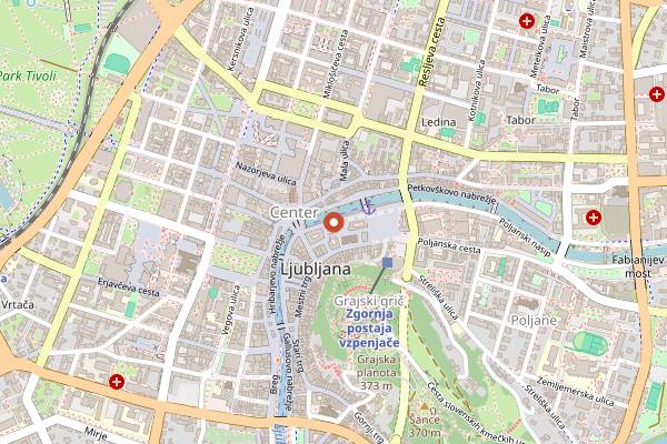 Map showing Plecnik Colonnade Fish Market in Ljubljana