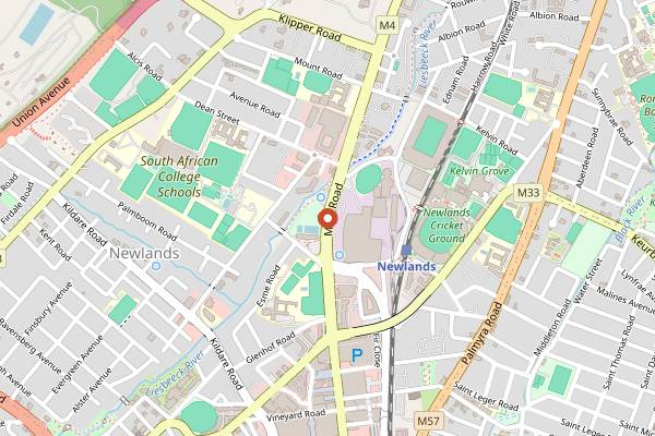 Map showing Newlands Brewery in Cape Town