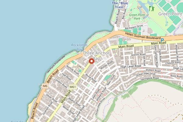Map showing Bootlegger Three Anchor Bay in Cape Town